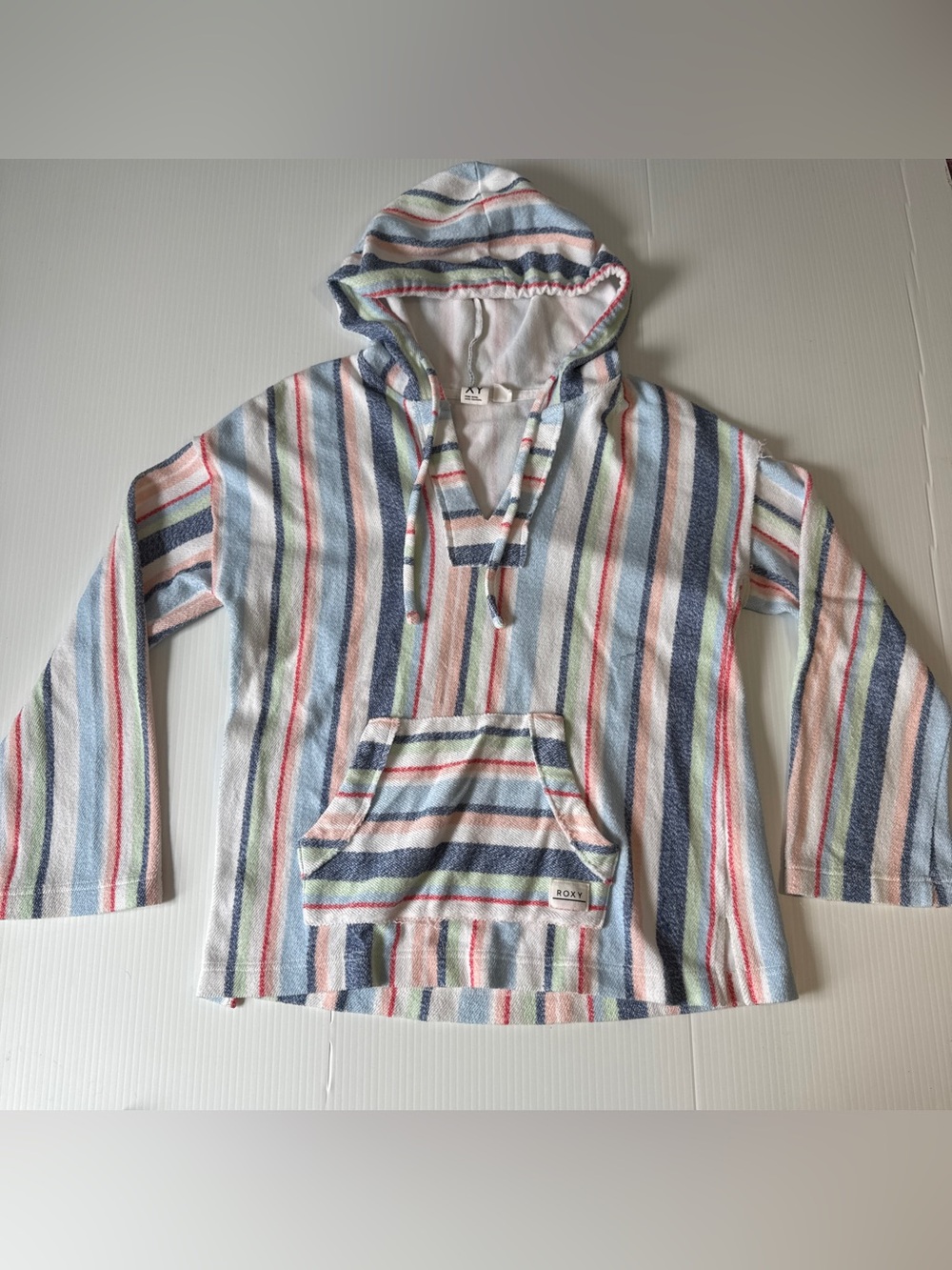 Roxy Y2K Striped Terry Cloth Baja Surf Hoodie Beach Cover Up Pastel Small 2000s